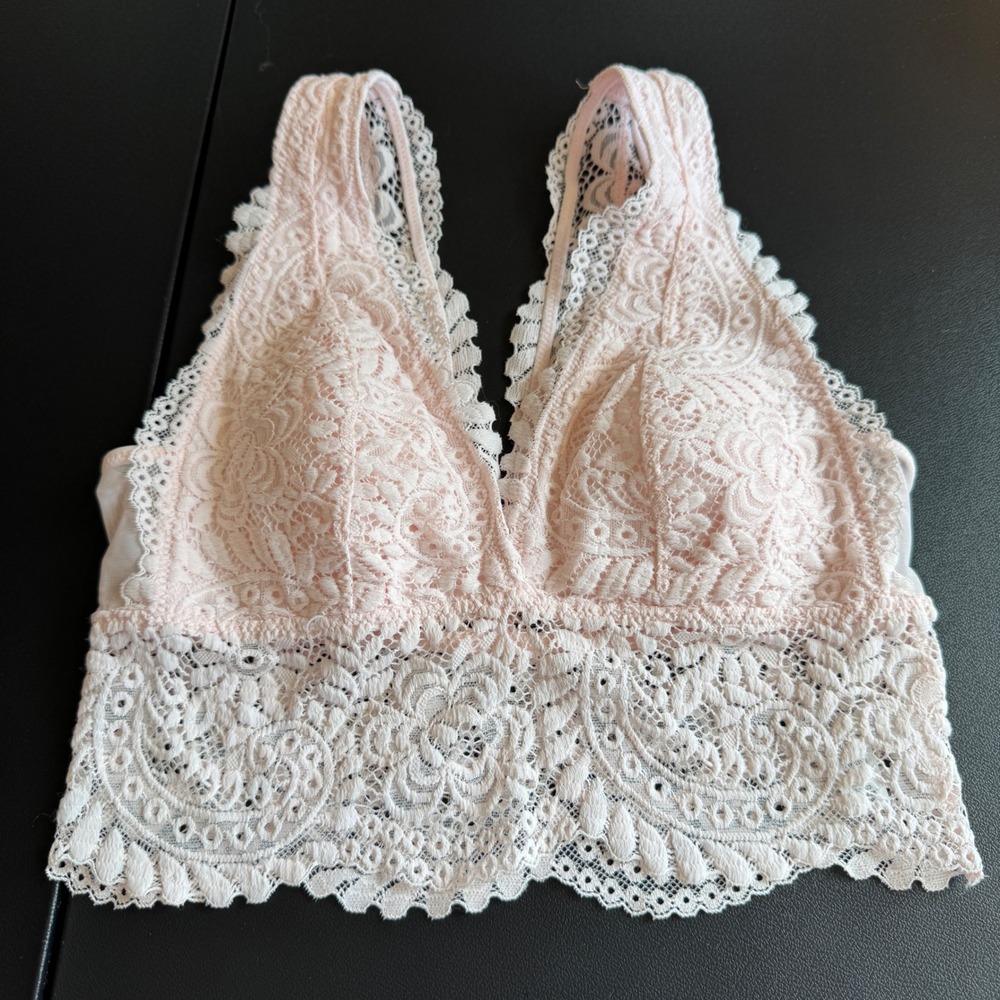 Aerie Bralette Small Pink Floral Lace Longline Racerback Boho Coquette Romanttic